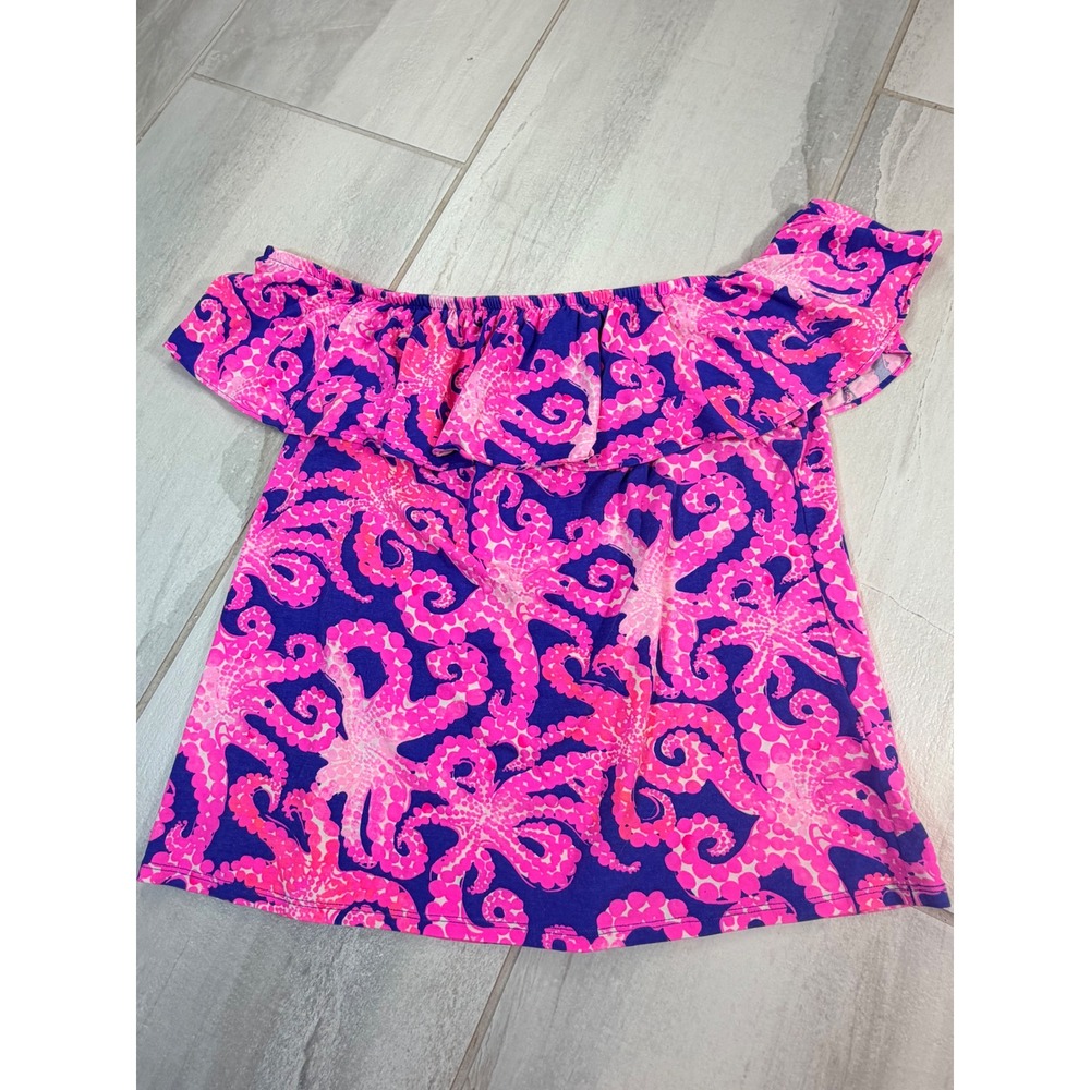 Lilly Pulitzer Pink Purple Octopus Ruffle Off The Shoulder Top Large